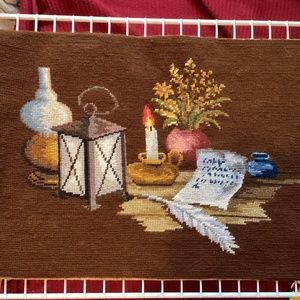 Needlepoint vintage tabletop arrangement